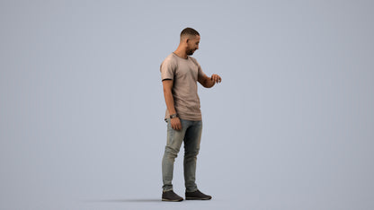 3D people model man casual standing, scanned human for 3ds Max rendering, side view render