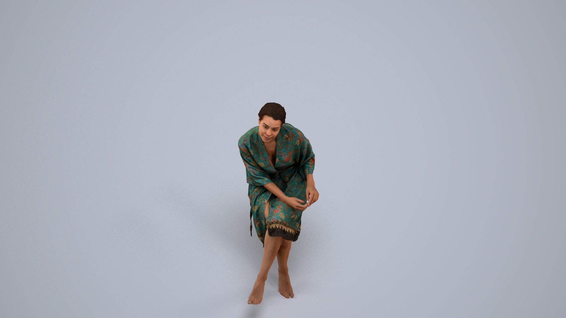 3D scanned woman bathroom, photorealistic archviz people for Enscape and SketchUp, back view render