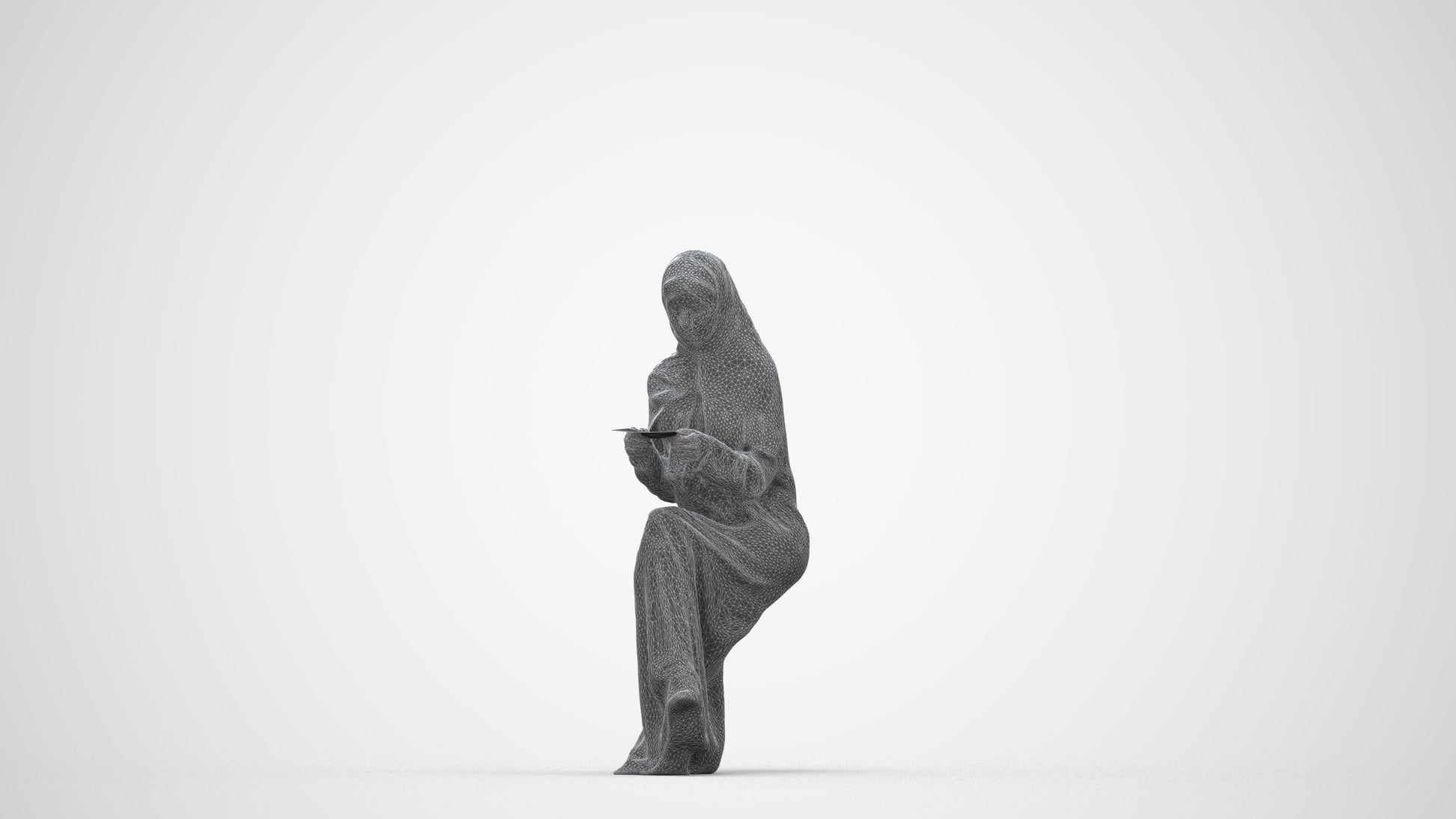 realistic 3D woman sitting, scanned archviz people for Blender and 3ds Max, wireframe back view