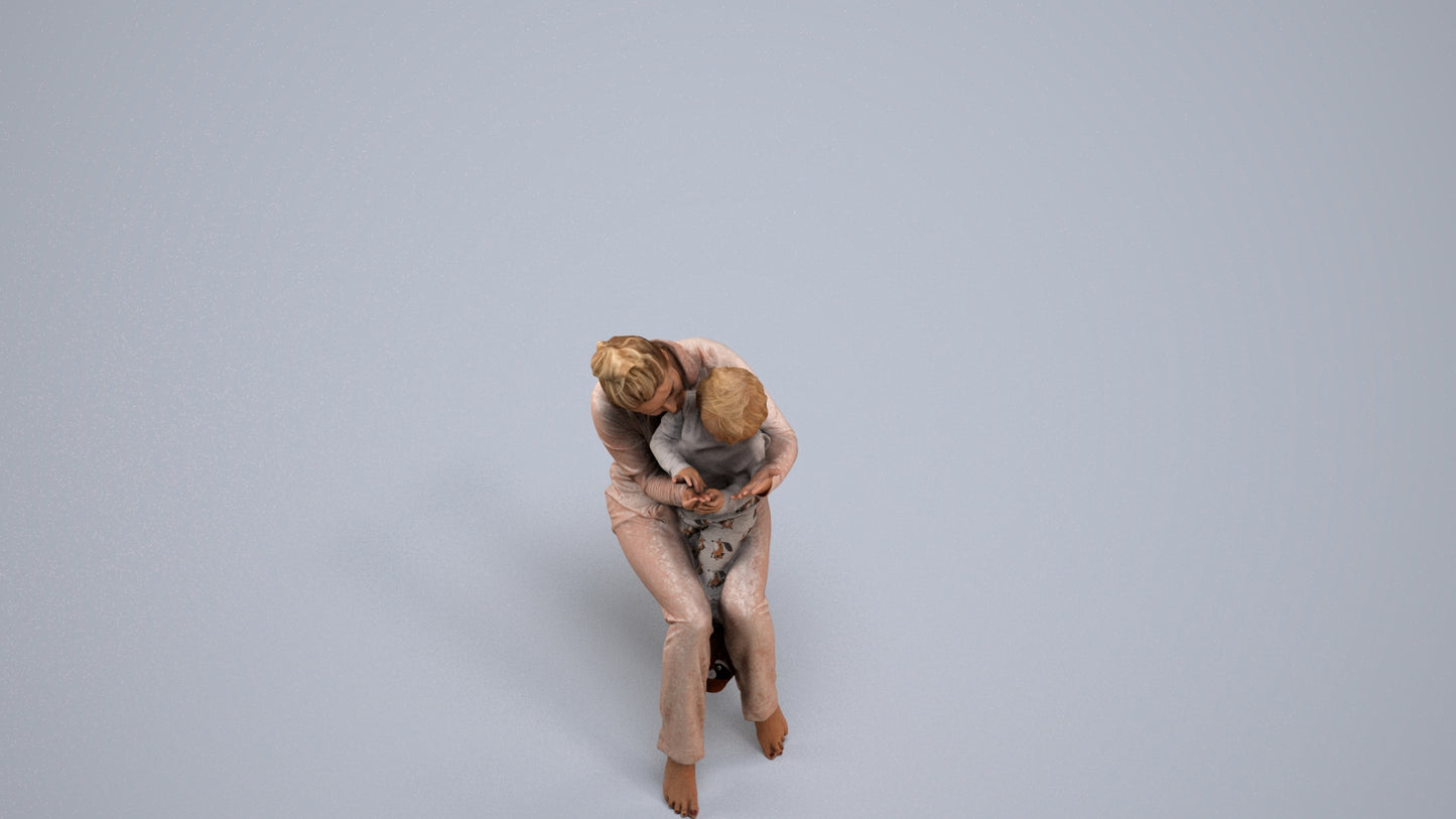 realistic 3D human girl kids, archviz people FBX OBJ for Blender, back view render