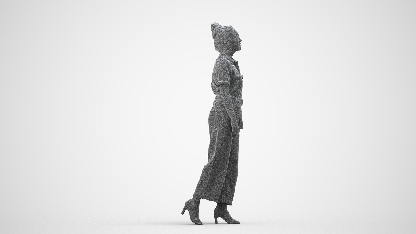 photogrammetry 3D woman formal walking, realistic human model archviz FBX, wireframe side view
