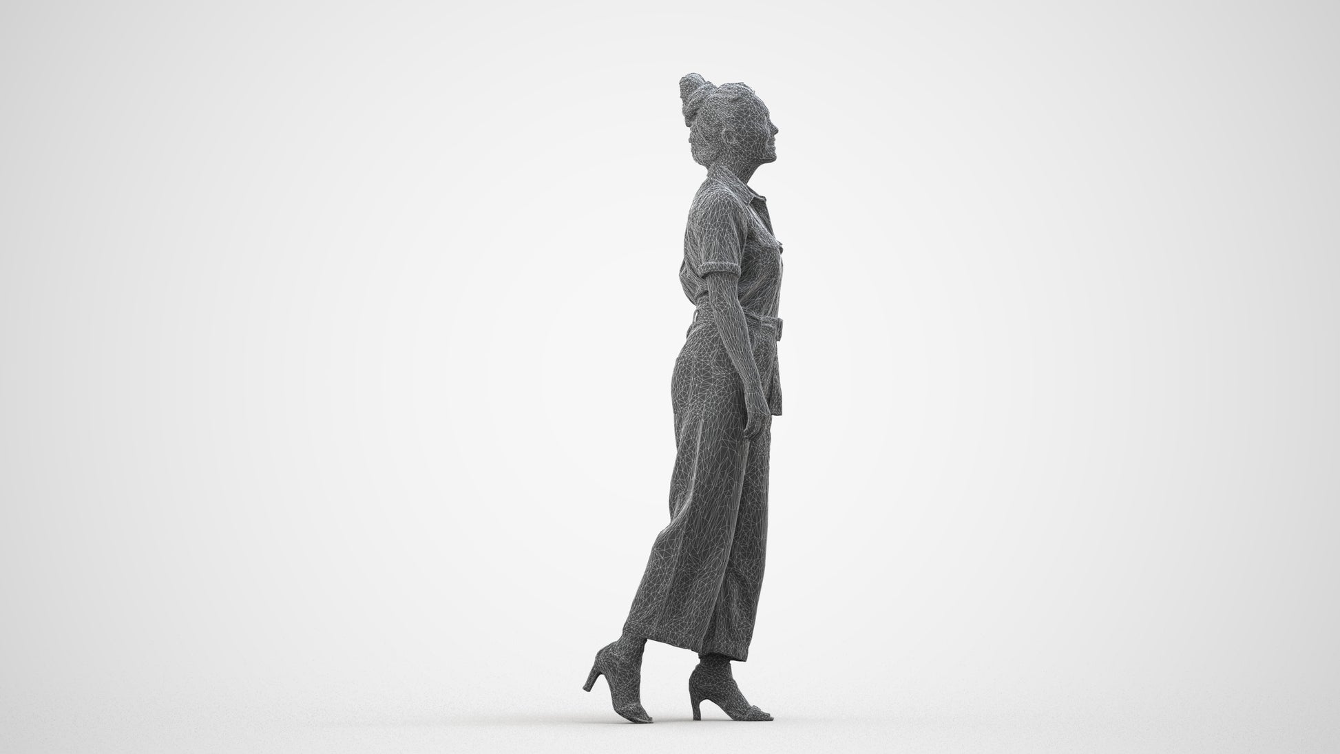 photogrammetry 3D woman formal walking, realistic human model archviz FBX, wireframe side view