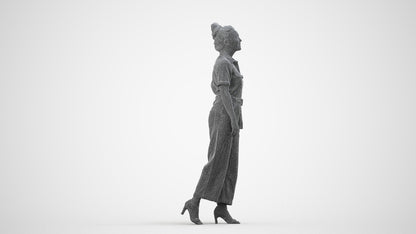 photogrammetry 3D woman formal walking, realistic human model archviz FBX, wireframe side view