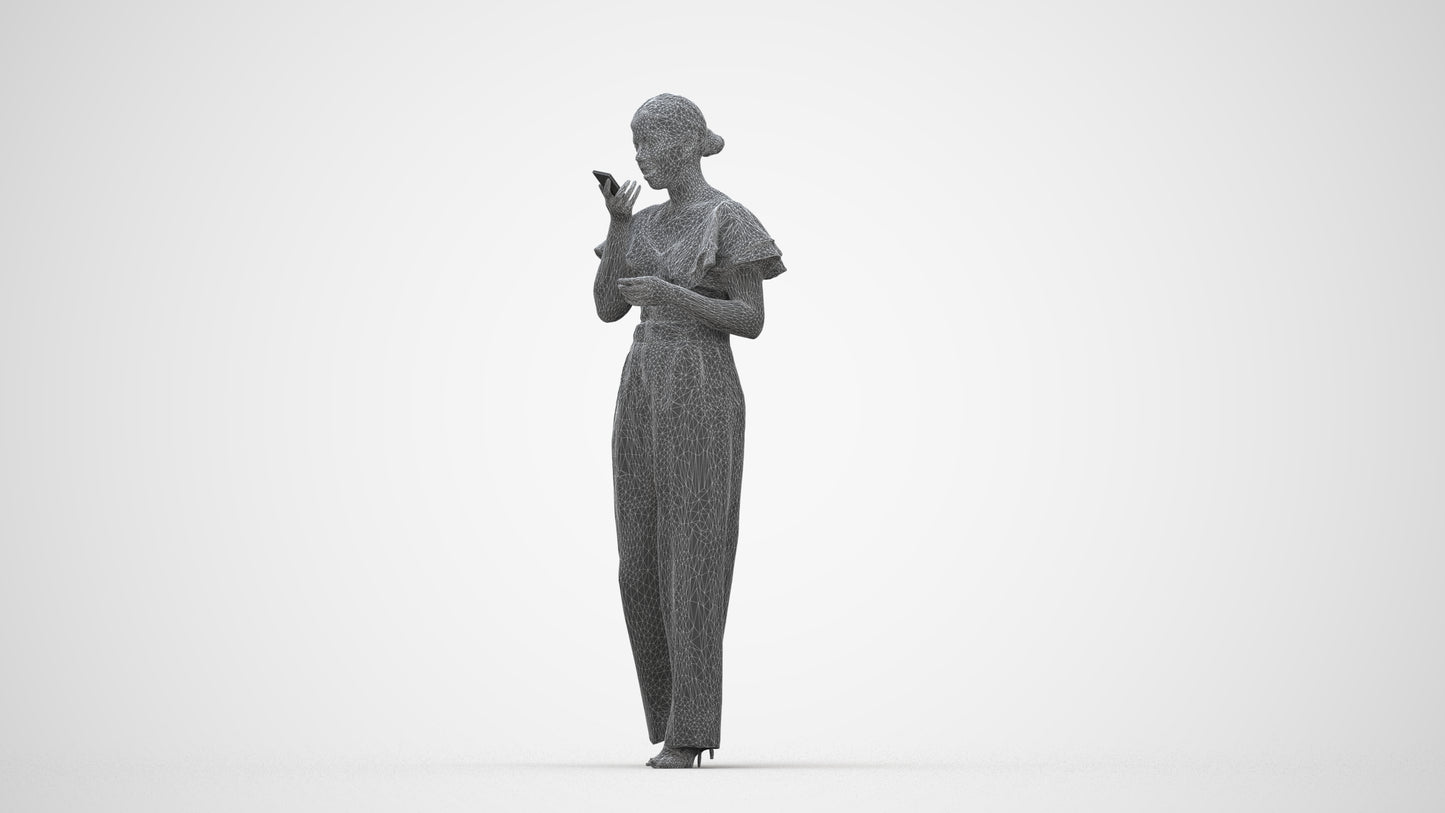 photogrammetry 3D woman business walking, realistic human model archviz FBX, wireframe back view