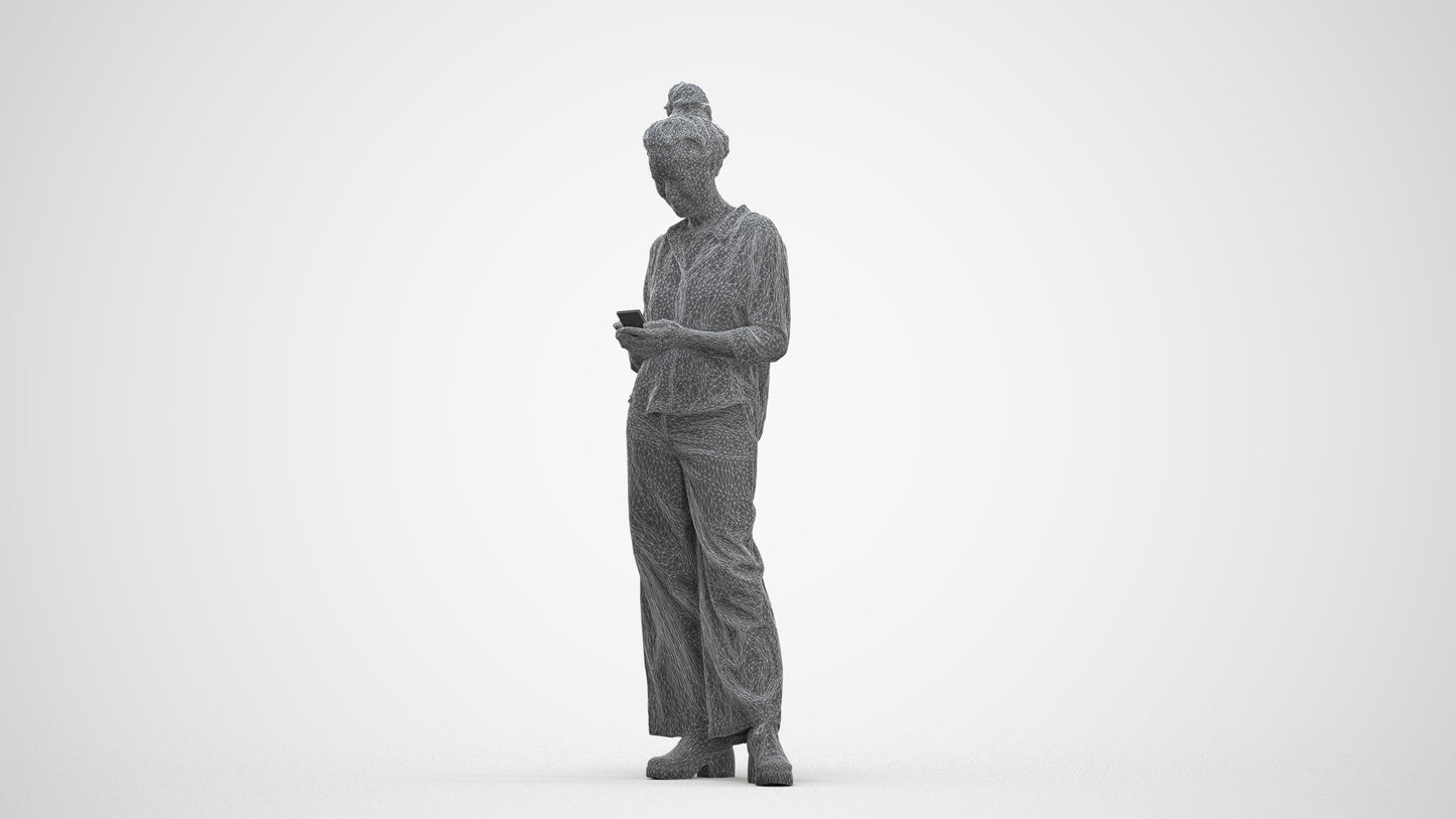scanned 3D woman casual standing, photogrammetry people for Enscape and V-Ray, three-quarter front view render