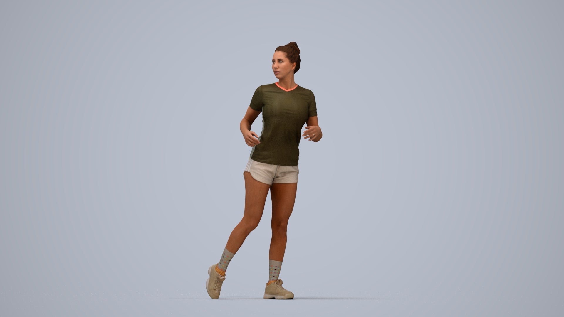 scanned 3D woman sport, photogrammetry people for Enscape and V-Ray, top-down view render