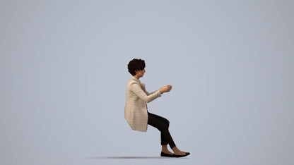 3D scanned woman sitting business, photorealistic archviz people for Enscape and SketchUp, side view render
