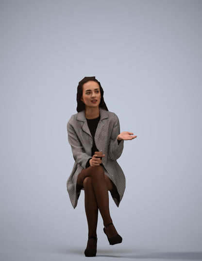 3D human model woman business sitting, photogrammetry scanned person for archviz