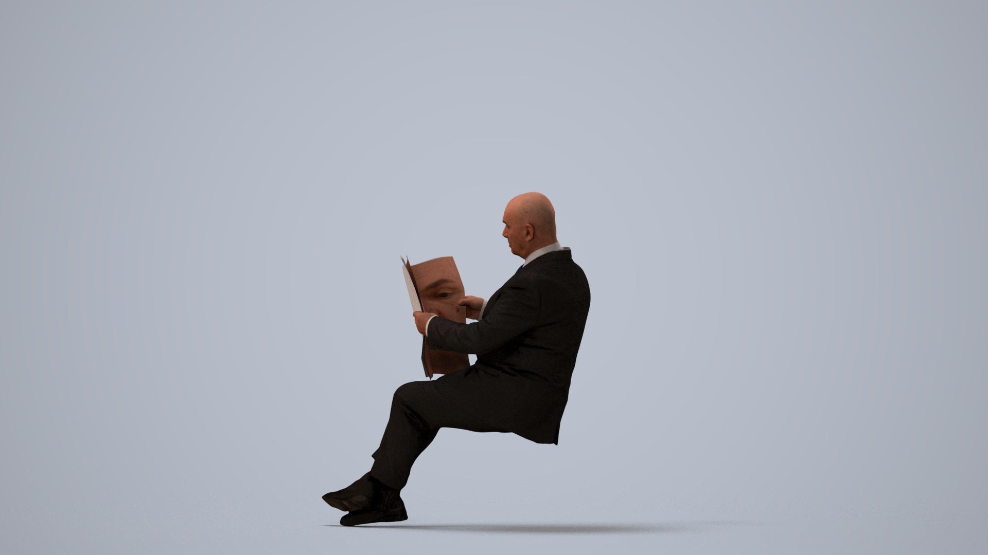 realistic 3D people senior man business sitting, render-ready for V-Ray and Corona, FBX OBJ, three-quarter view render