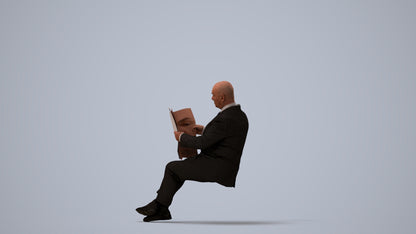 realistic 3D people senior man business sitting, render-ready for V-Ray and Corona, FBX OBJ, three-quarter view render