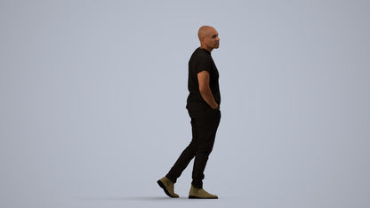 3D scanned man walking casual, photorealistic archviz people for Enscape and SketchUp, side view render
