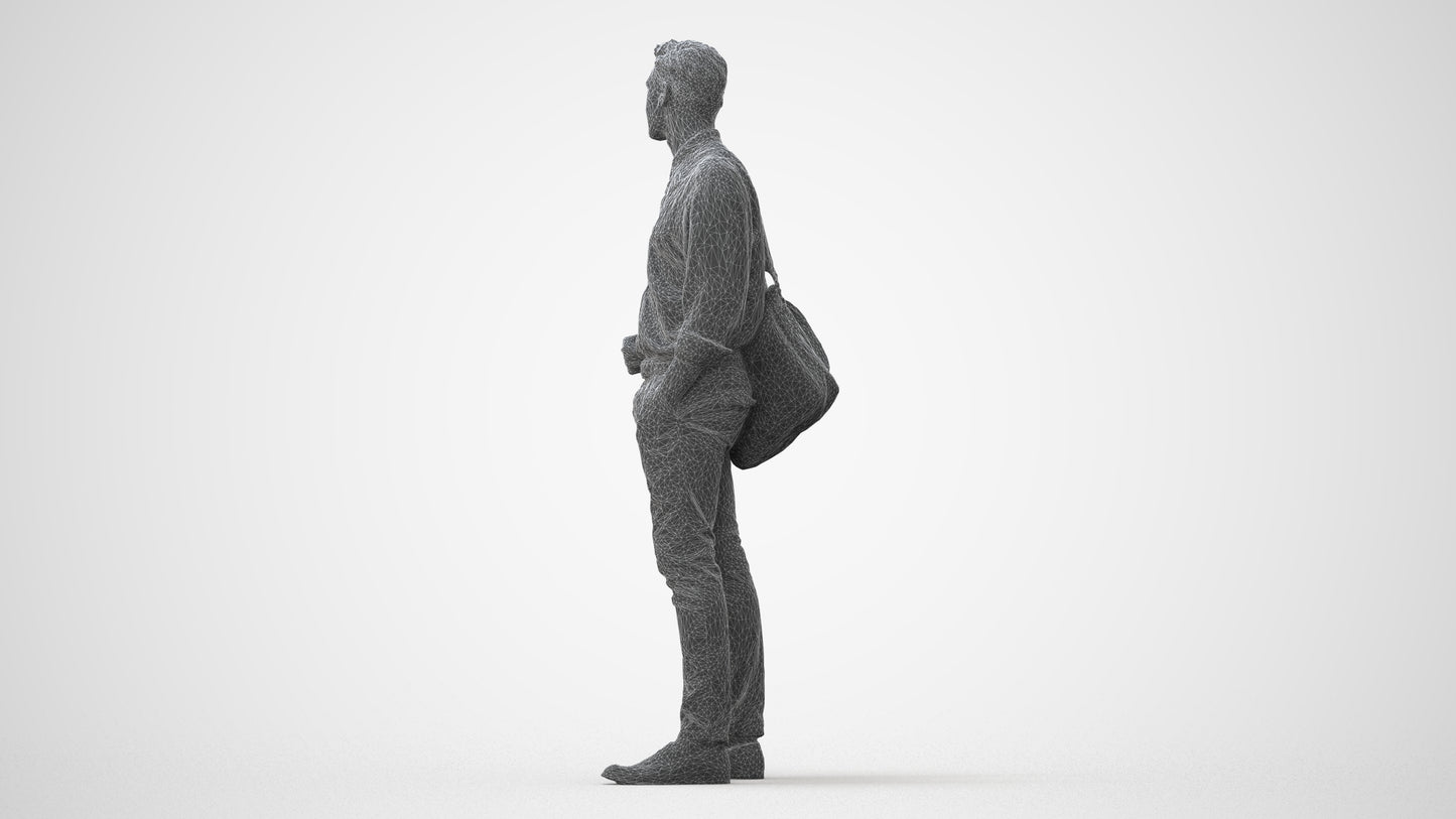 scanned 3D man casual standing, photogrammetry people for Enscape and V-Ray, square thumbnail