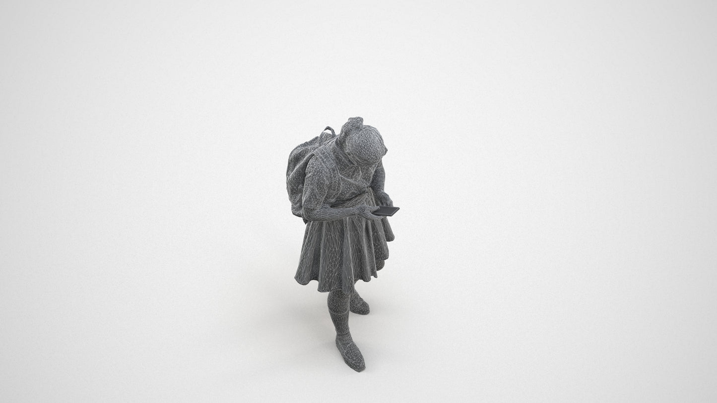 realistic 3D human girl kids, archviz people FBX OBJ for Blender, wireframe three-quarter view
