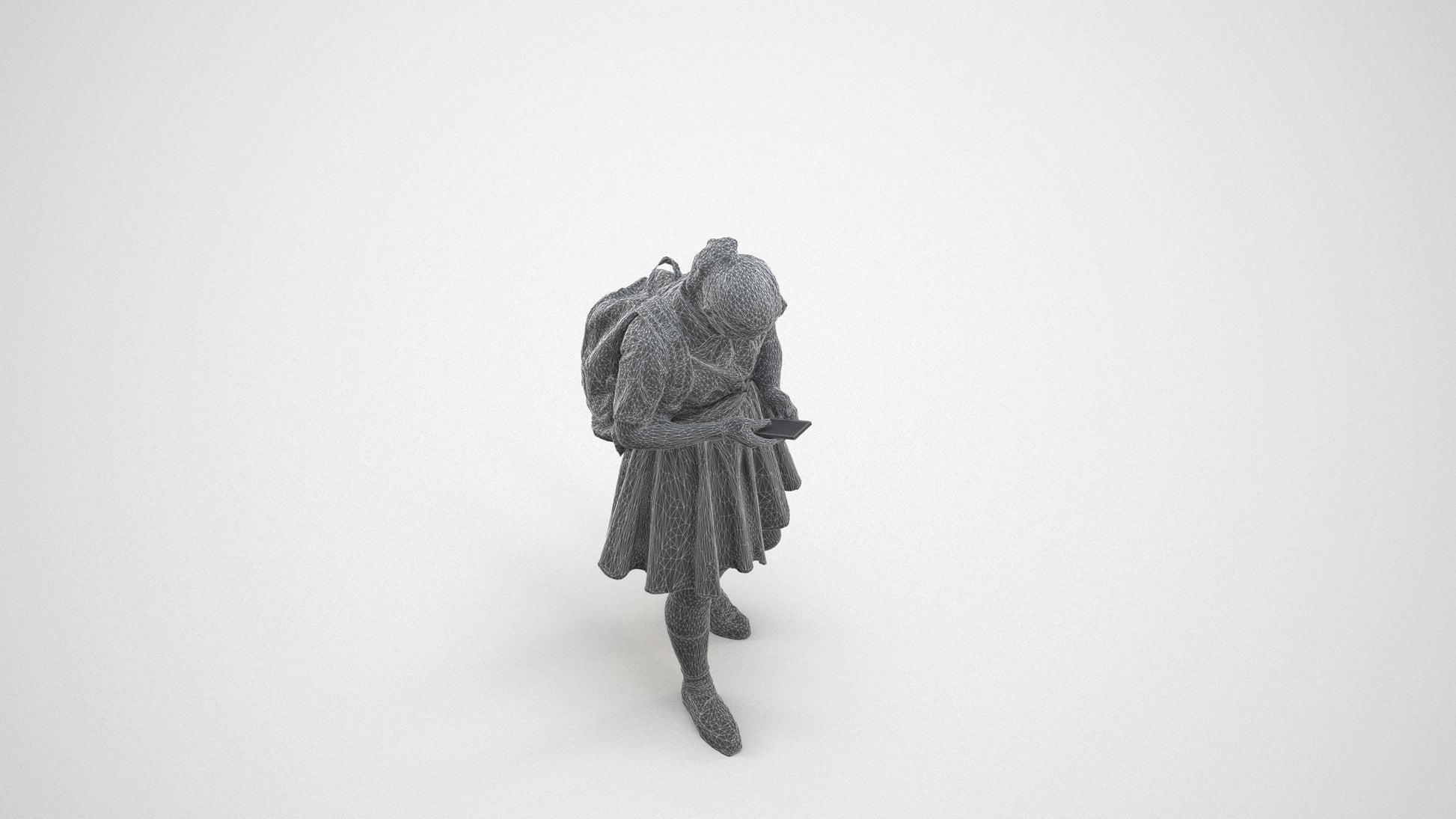 realistic 3D human girl kids, archviz people FBX OBJ for Blender, wireframe three-quarter view