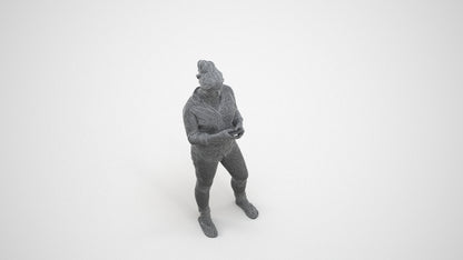 3D scanned woman standing casual, photorealistic archviz people for Enscape and SketchUp, wireframe three-quarter view