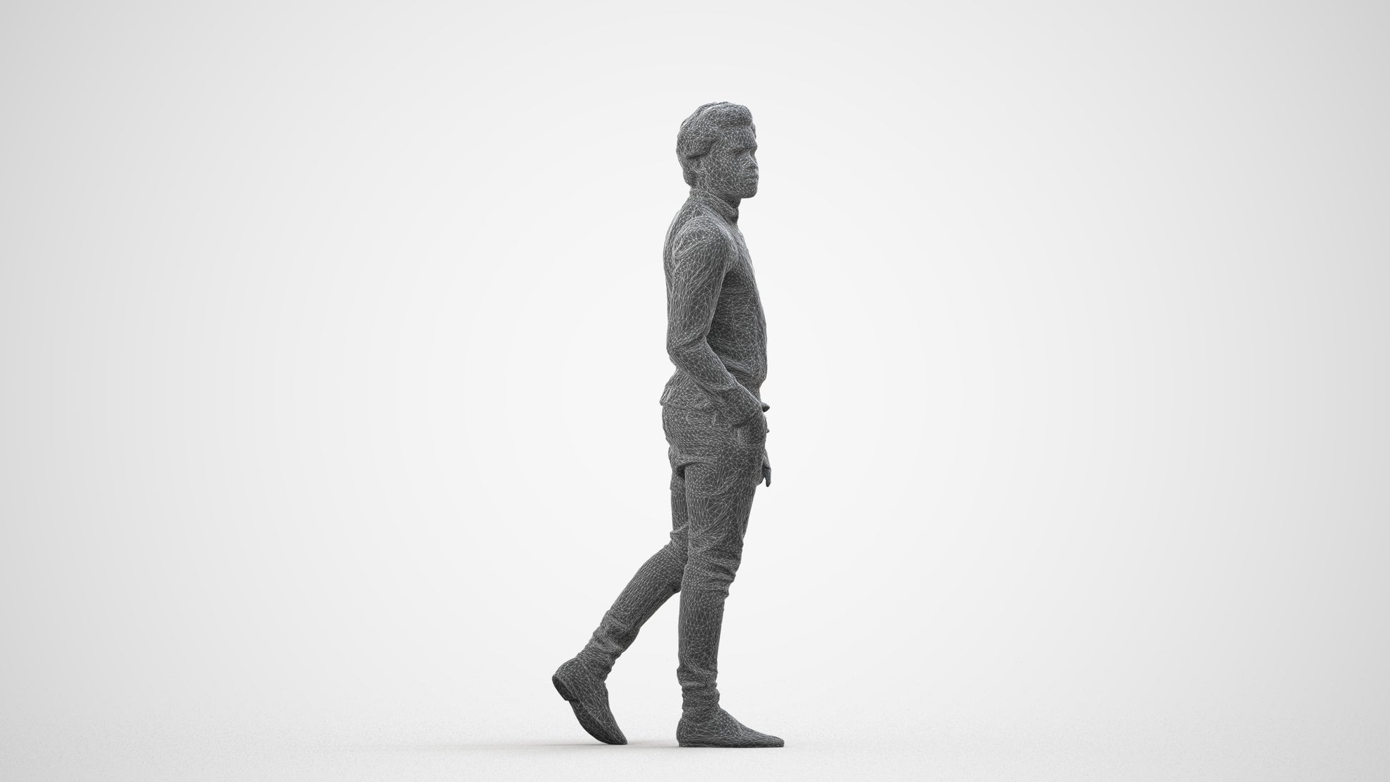 scanned 3D man casual standing, photogrammetry people for Enscape and V-Ray, wireframe side view