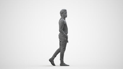 scanned 3D man casual standing, photogrammetry people for Enscape and V-Ray, wireframe side view