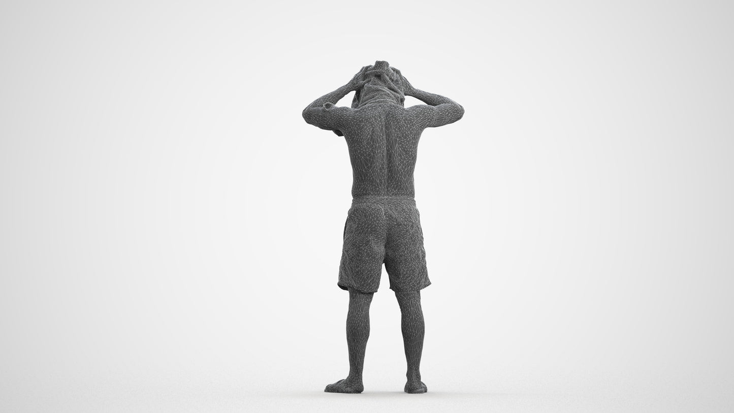 3D scanned man pool sport, photorealistic archviz people for Enscape and SketchUp, wireframe front view