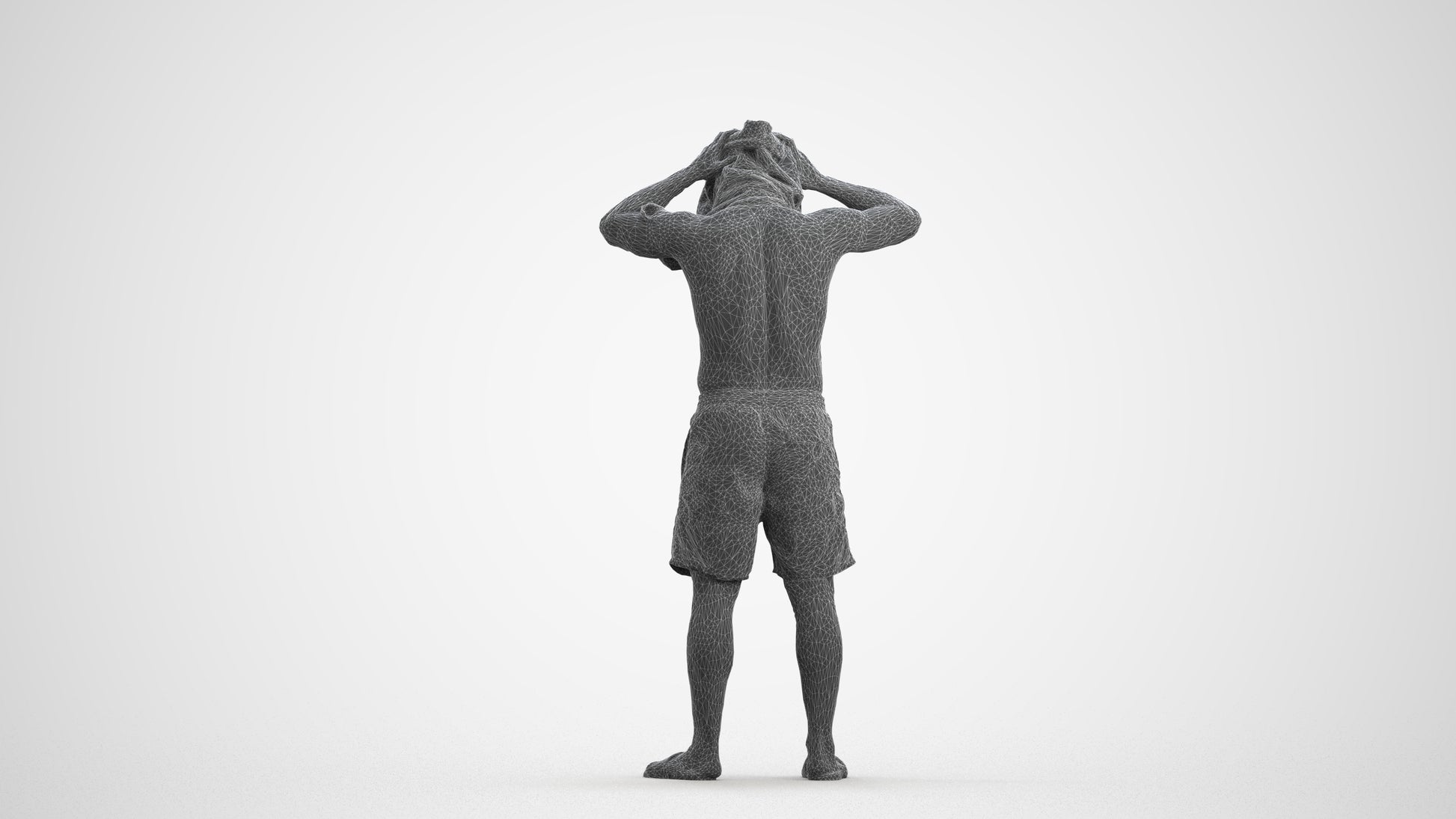 3D scanned man pool sport, photorealistic archviz people for Enscape and SketchUp, wireframe front view