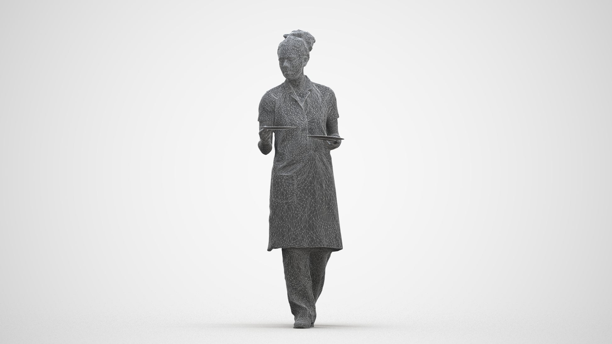 realistic 3D woman hospitality, scanned archviz people for Blender and 3ds Max, three-quarter front view render