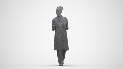 realistic 3D woman hospitality, scanned archviz people for Blender and 3ds Max, three-quarter front view render