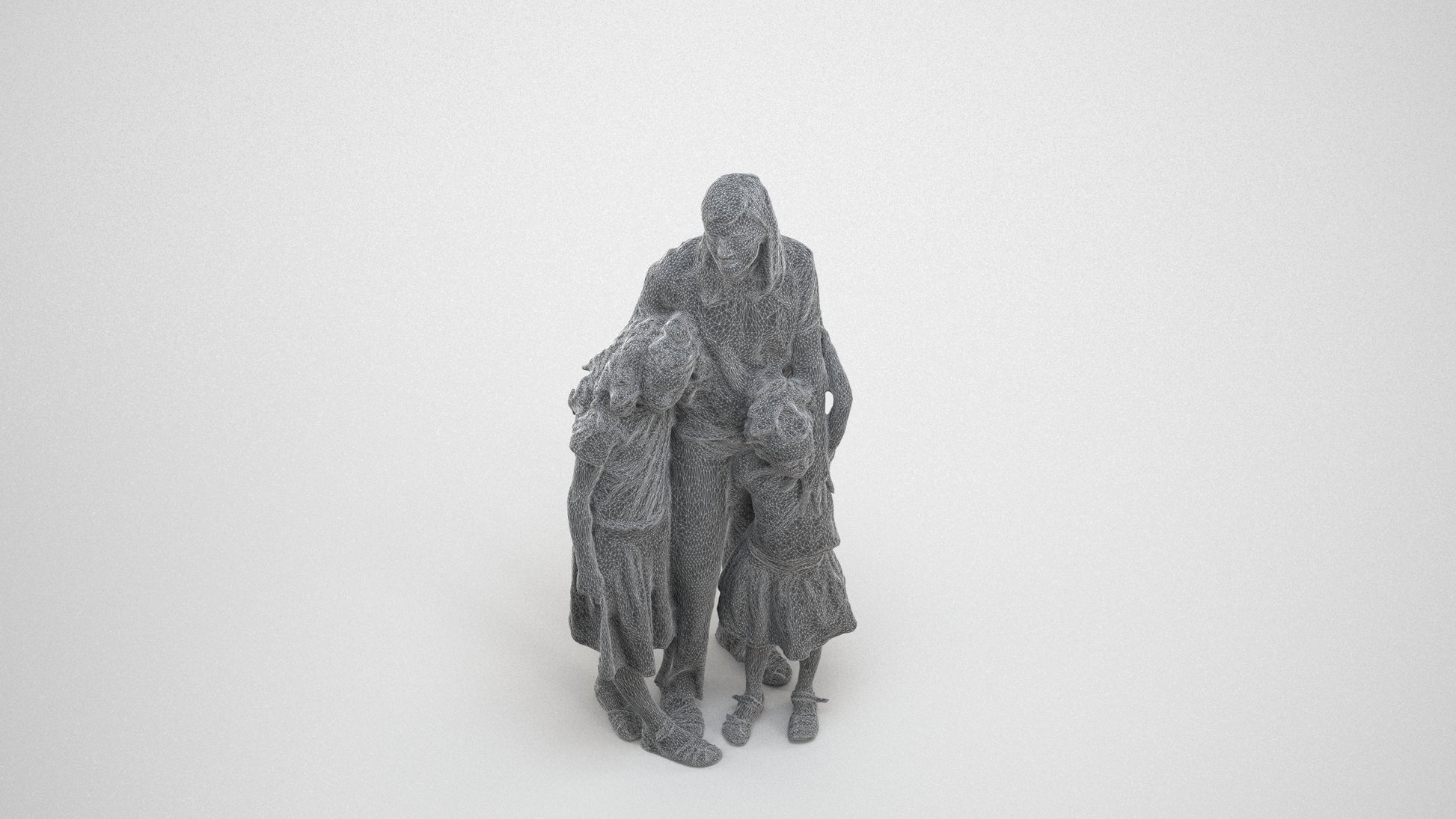 3D human model girl casual kids, photogrammetry scanned person for archviz, wireframe three-quarter view