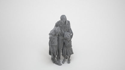 3D human model girl casual kids, photogrammetry scanned person for archviz, wireframe three-quarter view