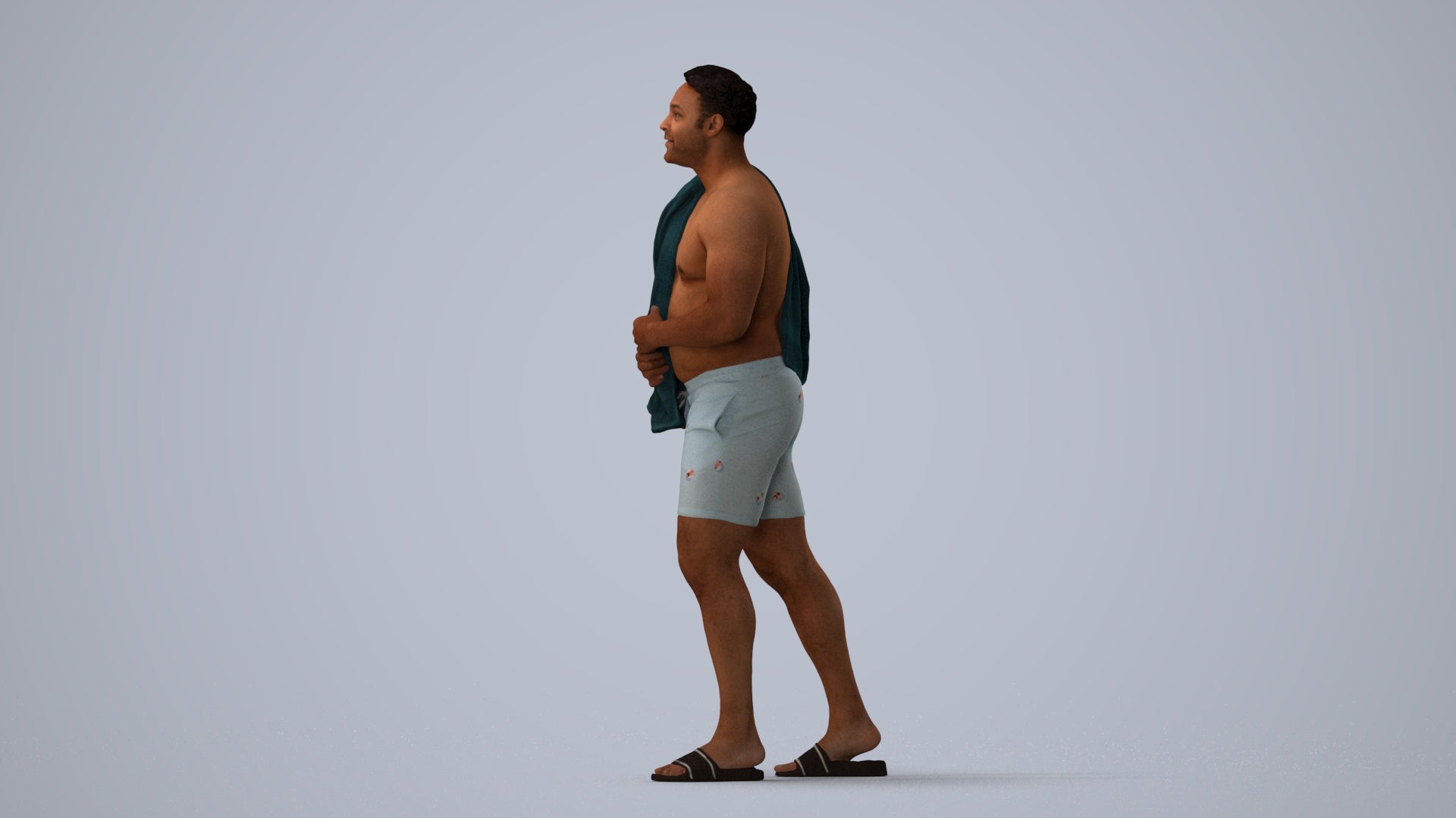 scanned 3D man pool, photogrammetry people for Enscape and V-Ray, three-quarter view render