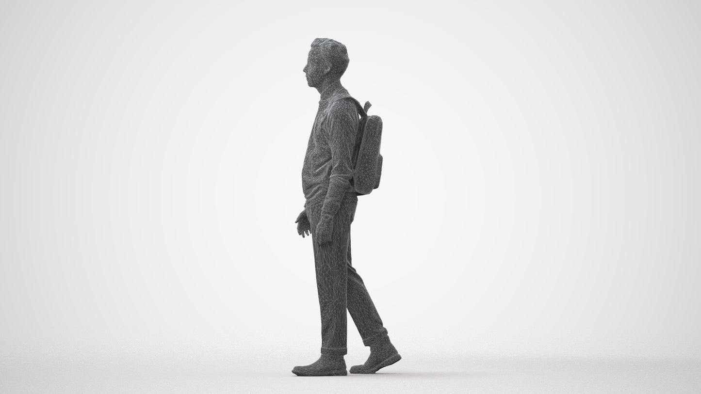 realistic 3D human man casual walking, archviz people FBX OBJ for Blender, square thumbnail