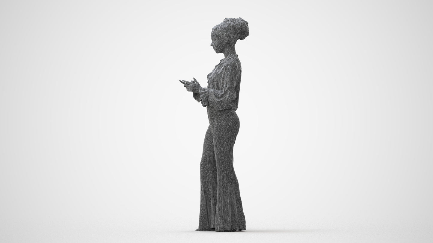 3D human model woman casual standing, photogrammetry scanned person for archviz, square thumbnail