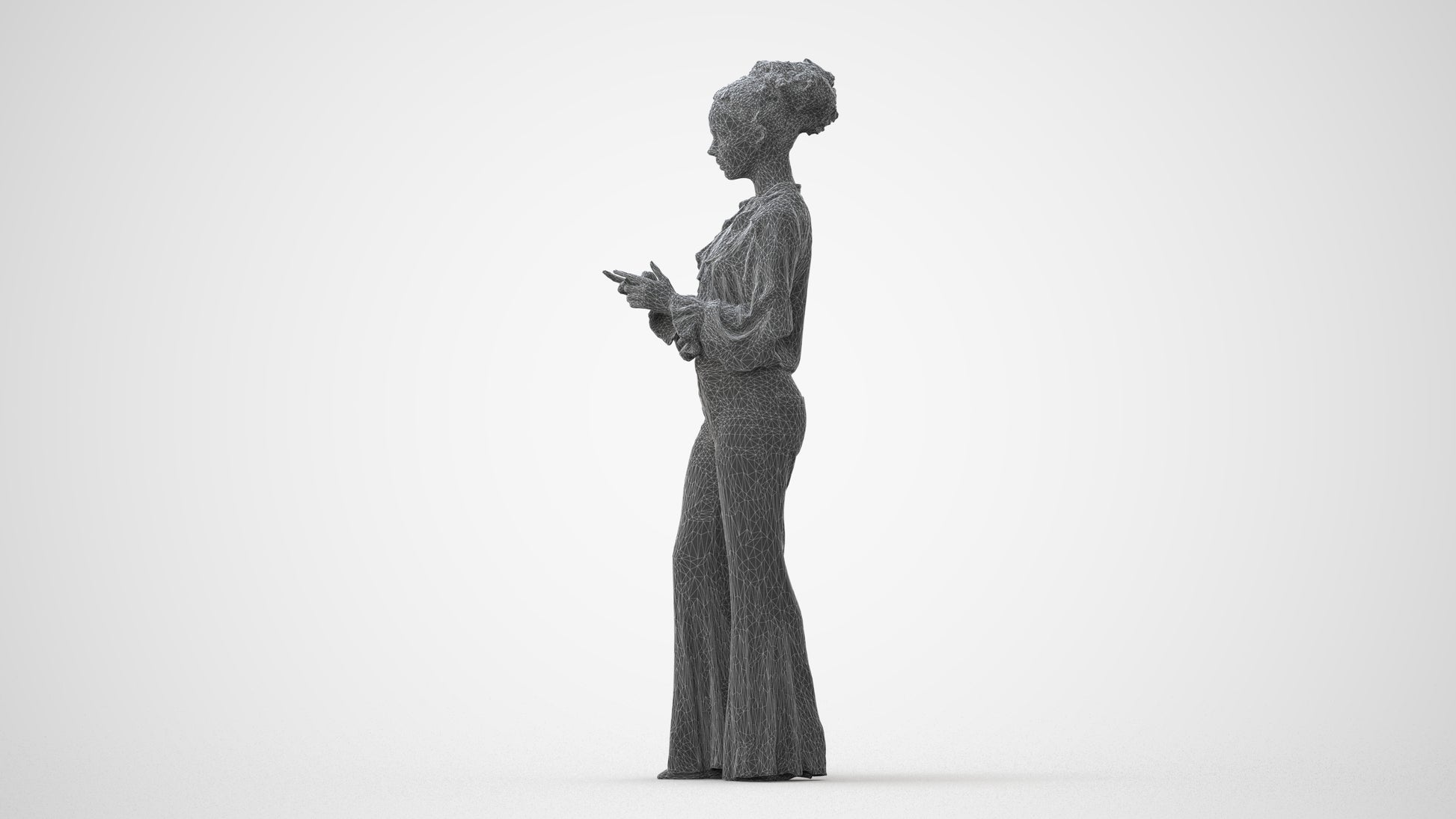 3D human model woman casual standing, photogrammetry scanned person for archviz, square thumbnail