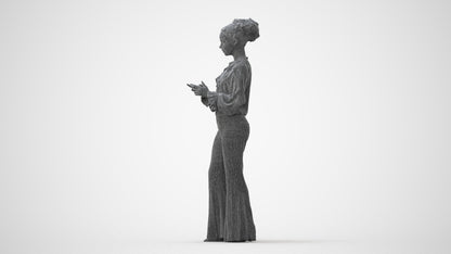 3D human model woman casual standing, photogrammetry scanned person for archviz, square thumbnail