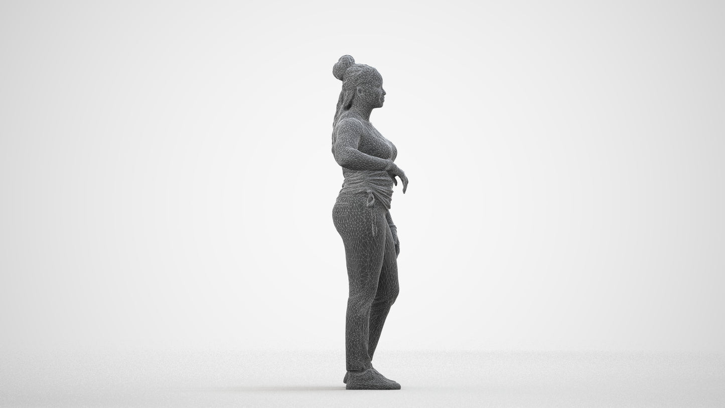 scanned 3D woman casual standing, photogrammetry people for Enscape and V-Ray, wireframe side view