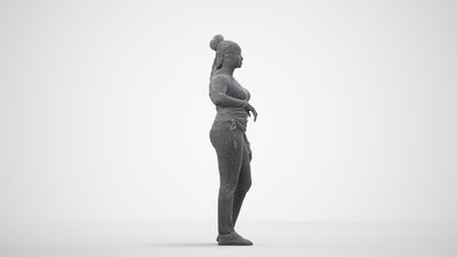 scanned 3D woman casual standing, photogrammetry people for Enscape and V-Ray, wireframe side view