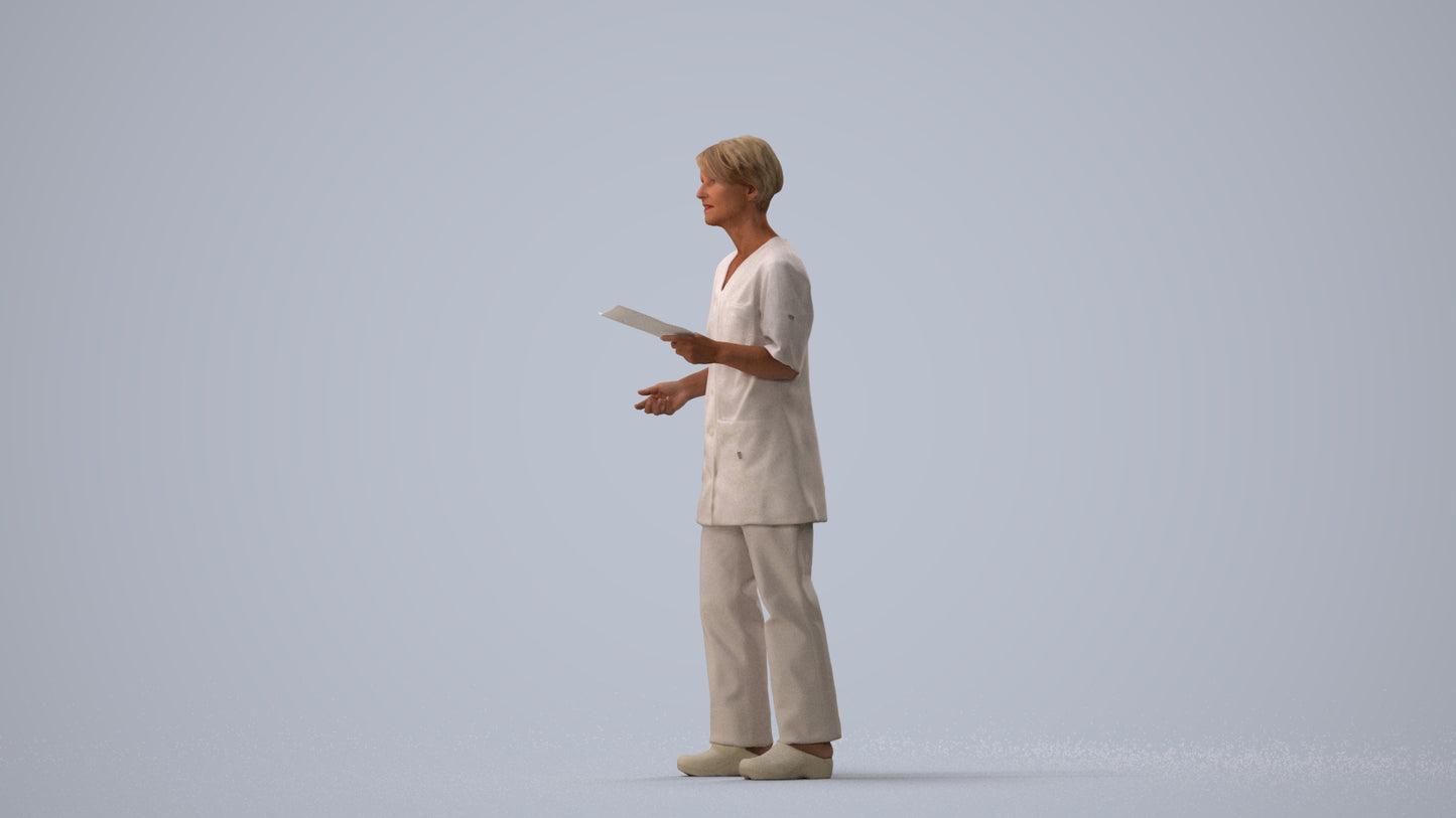 photogrammetry 3D senior woman medical, realistic human model archviz FBX, three-quarter view render