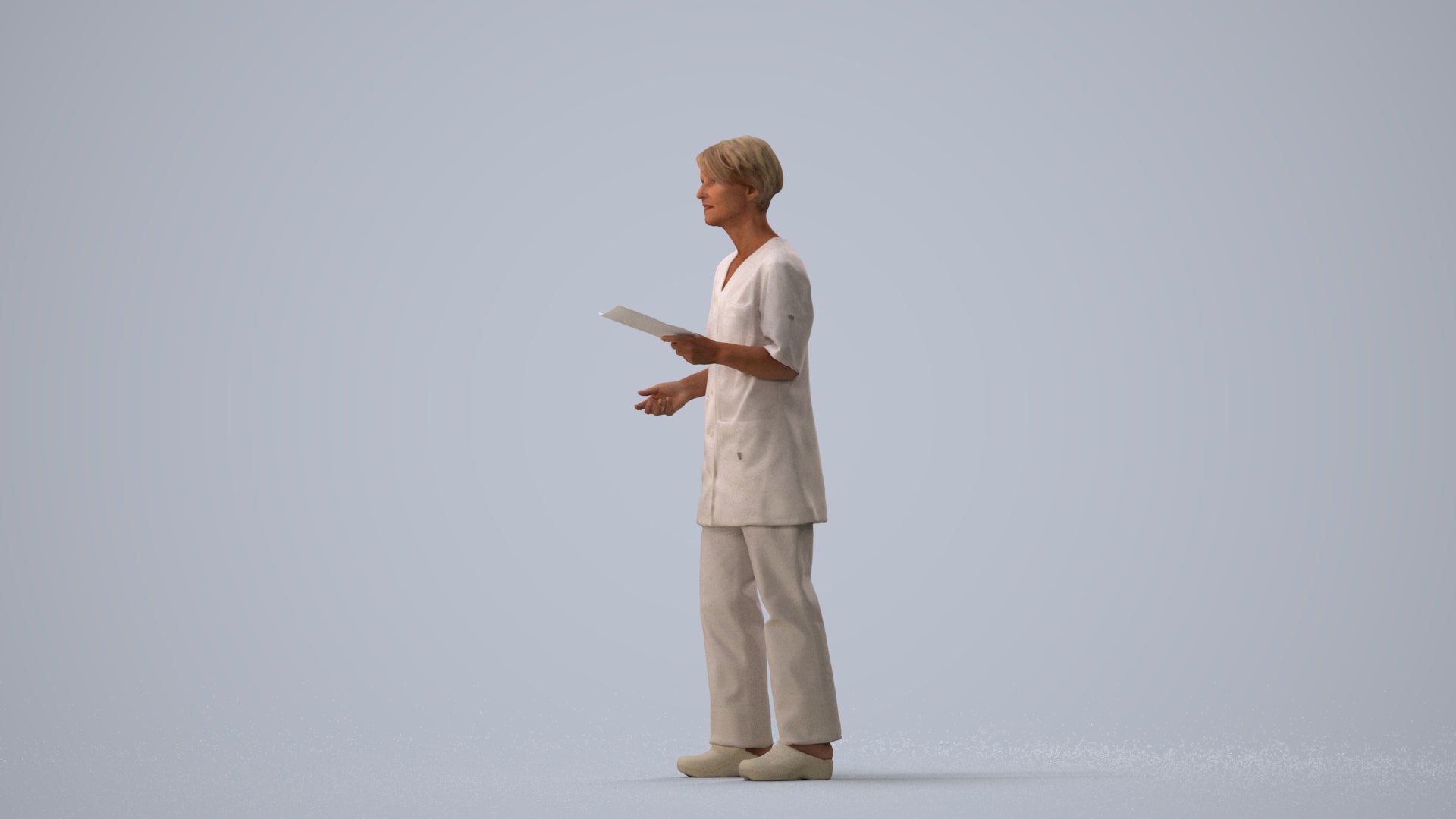 photogrammetry 3D senior woman medical, realistic human model archviz FBX, three-quarter view render