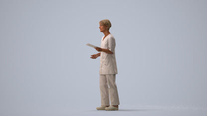 photogrammetry 3D senior woman medical, realistic human model archviz FBX, three-quarter view render