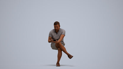 3D people model man casual sitting, scanned human for 3ds Max rendering, standing pose render