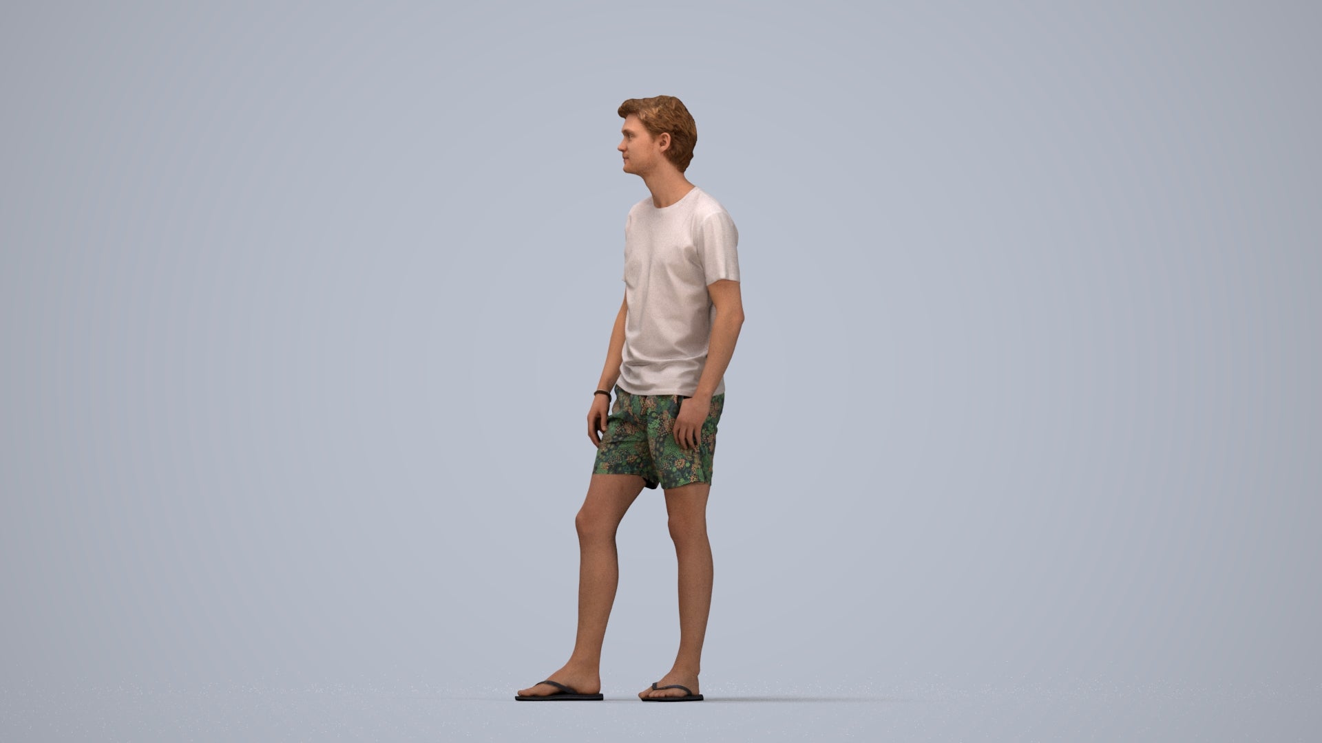 3D human model man casual standing, photogrammetry scanned person for archviz, top-down view render