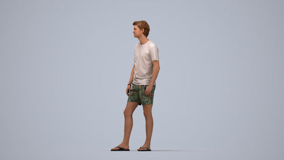 3D human model man casual standing, photogrammetry scanned person for archviz, top-down view render