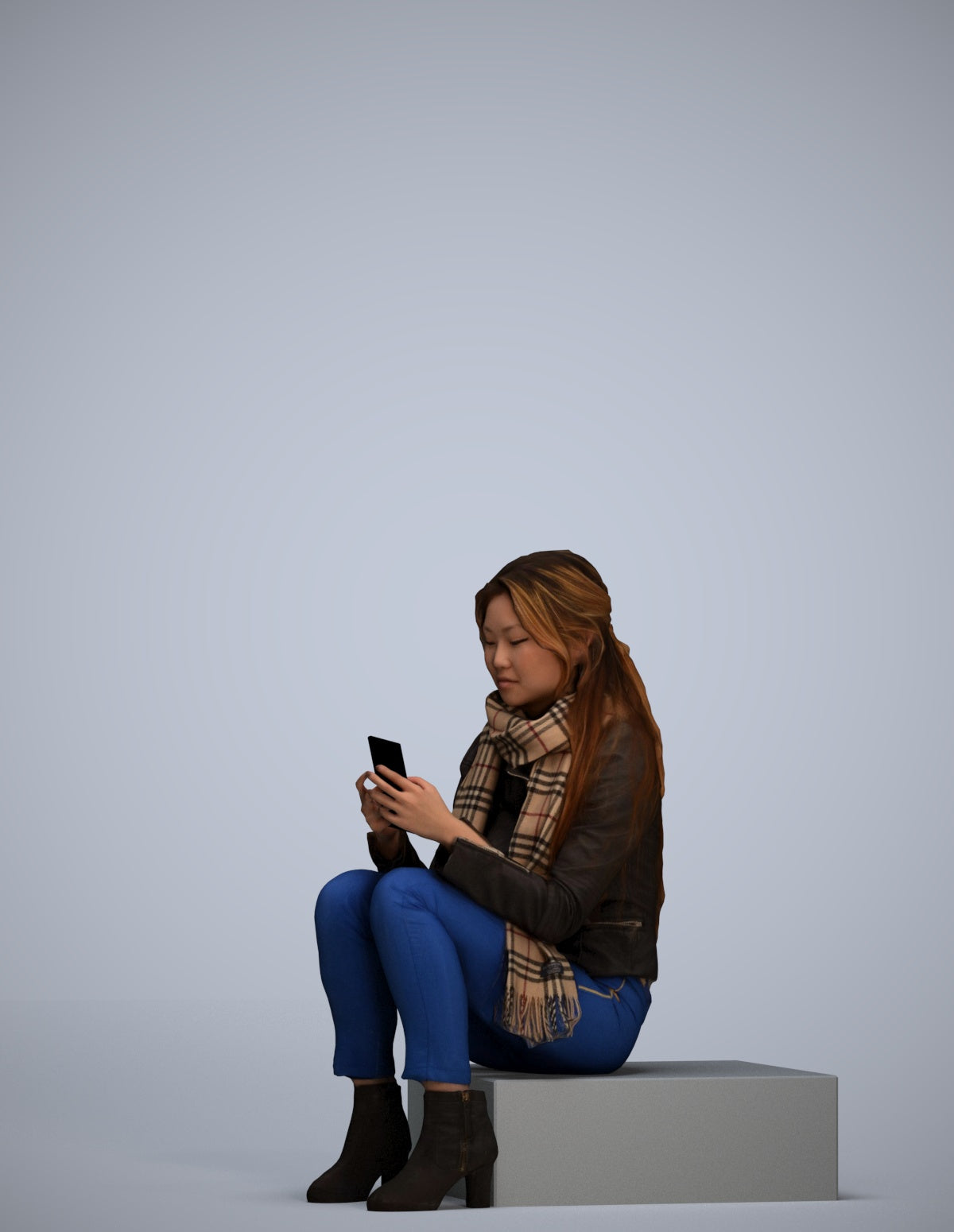 photogrammetry 3D woman casual sitting, realistic human model archviz FBX