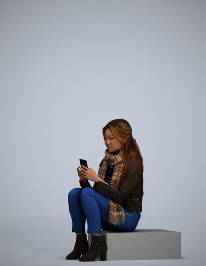 photogrammetry 3D woman casual sitting, realistic human model archviz FBX