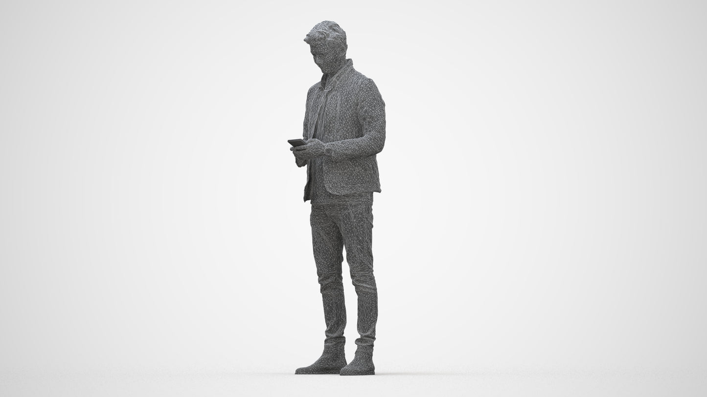 realistic 3D people man casual standing, render-ready for V-Ray and Corona, FBX OBJ, wireframe back view