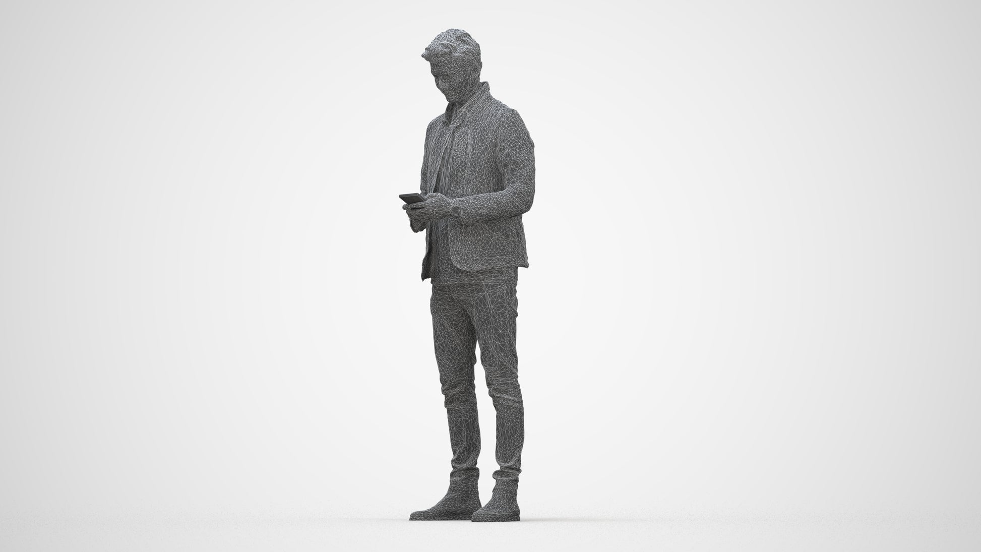 realistic 3D people man casual standing, render-ready for V-Ray and Corona, FBX OBJ, wireframe back view