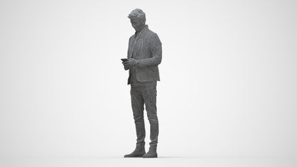 realistic 3D people man casual standing, render-ready for V-Ray and Corona, FBX OBJ, wireframe back view