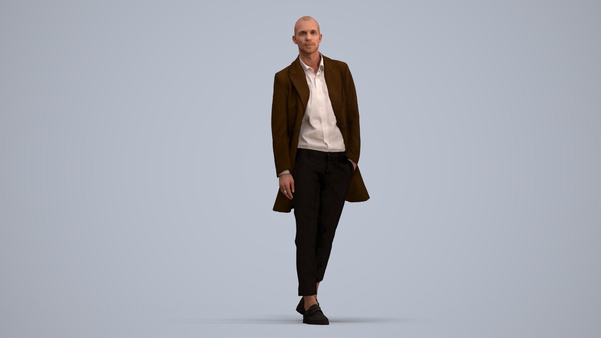 photogrammetry 3D man business walking, realistic human model archviz FBX, standing pose render