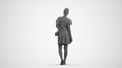 realistic 3D woman casual walking, scanned archviz people for Blender and 3ds Max, wireframe front view