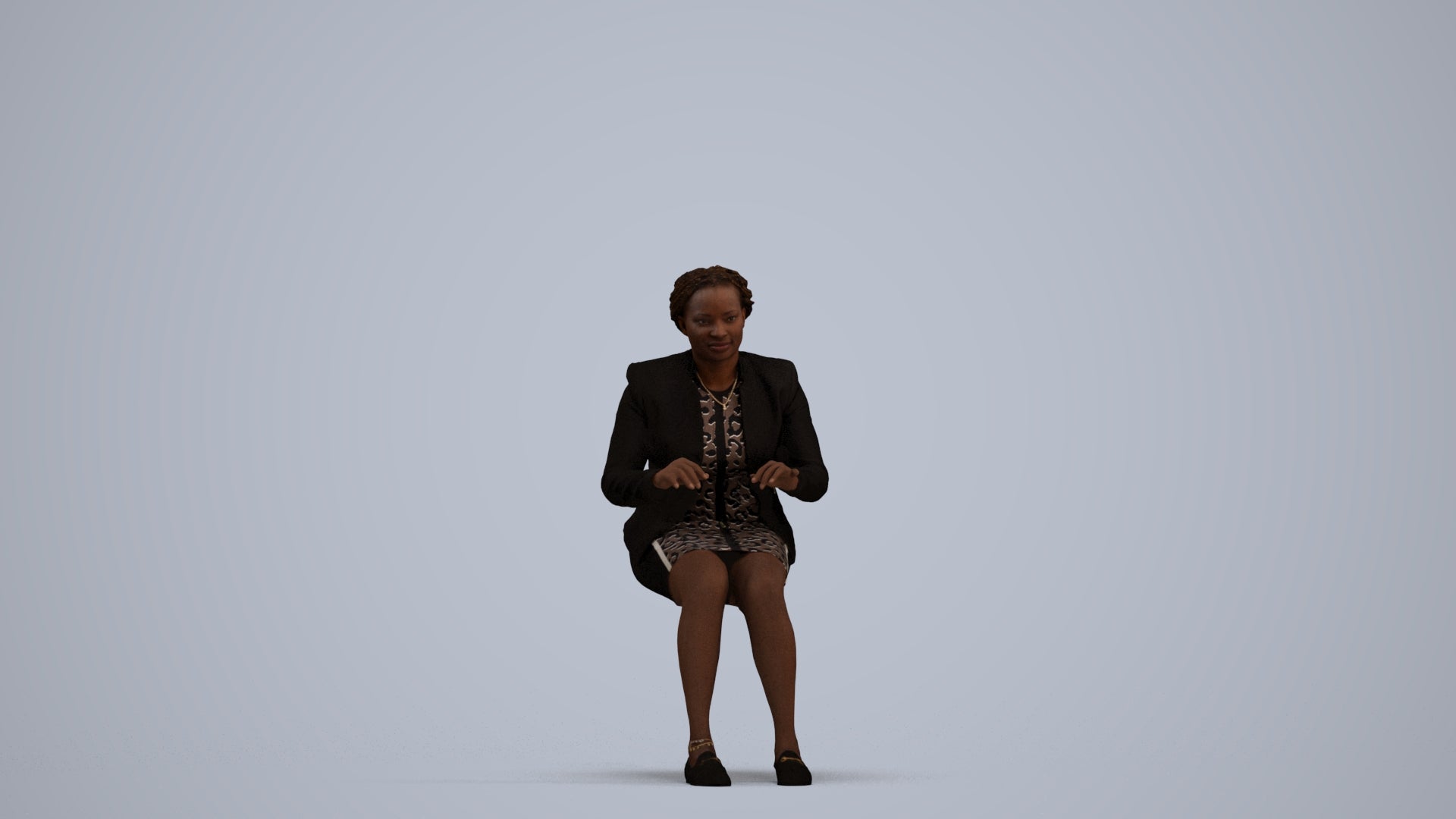 3D people model woman business sitting, scanned human for 3ds Max rendering, standing pose render
