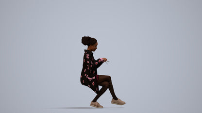 photogrammetry 3D woman casual sitting, realistic human model archviz FBX, side view render