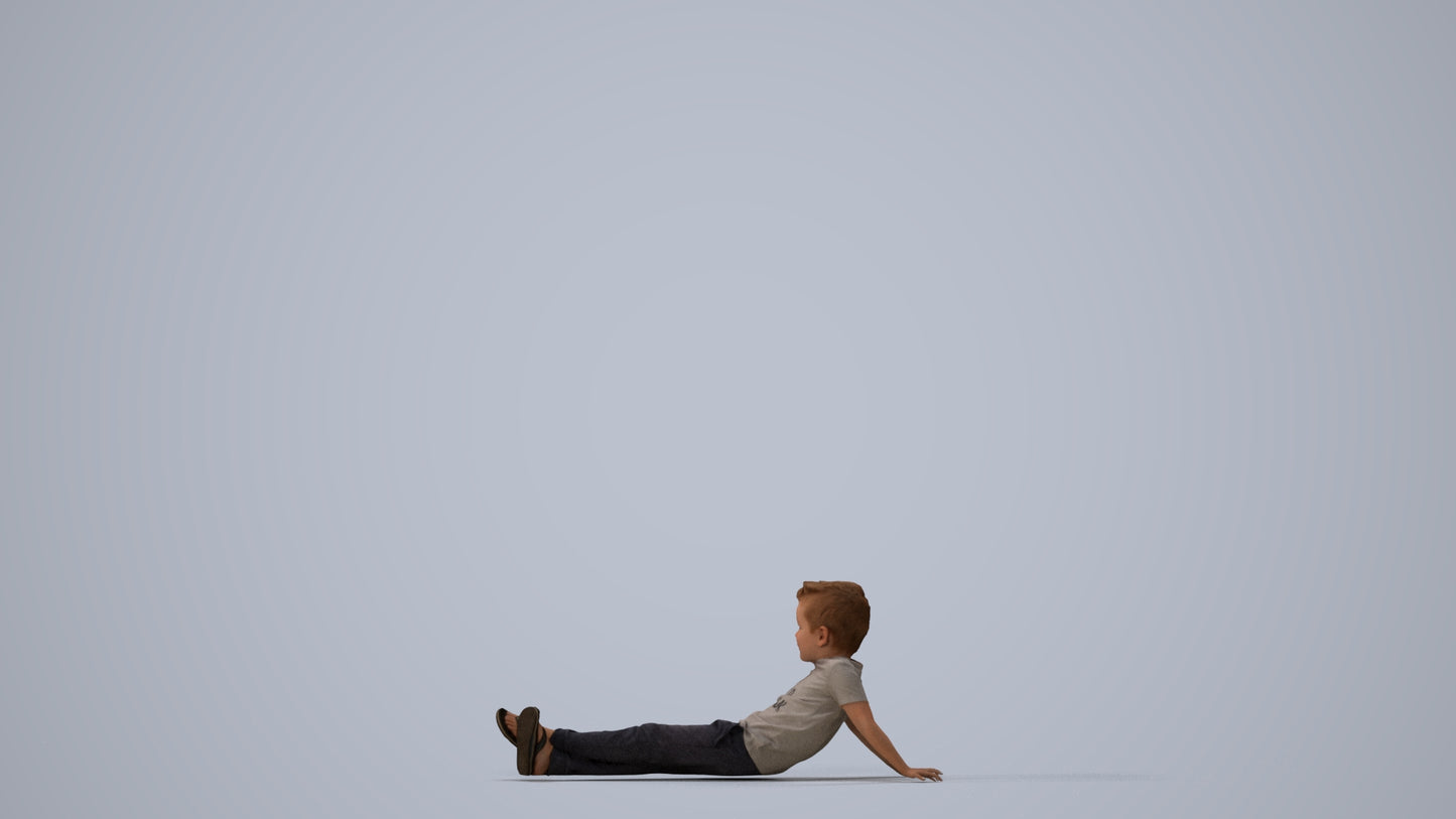 photogrammetry 3D boy casual kids, realistic human model archviz FBX, three-quarter view render